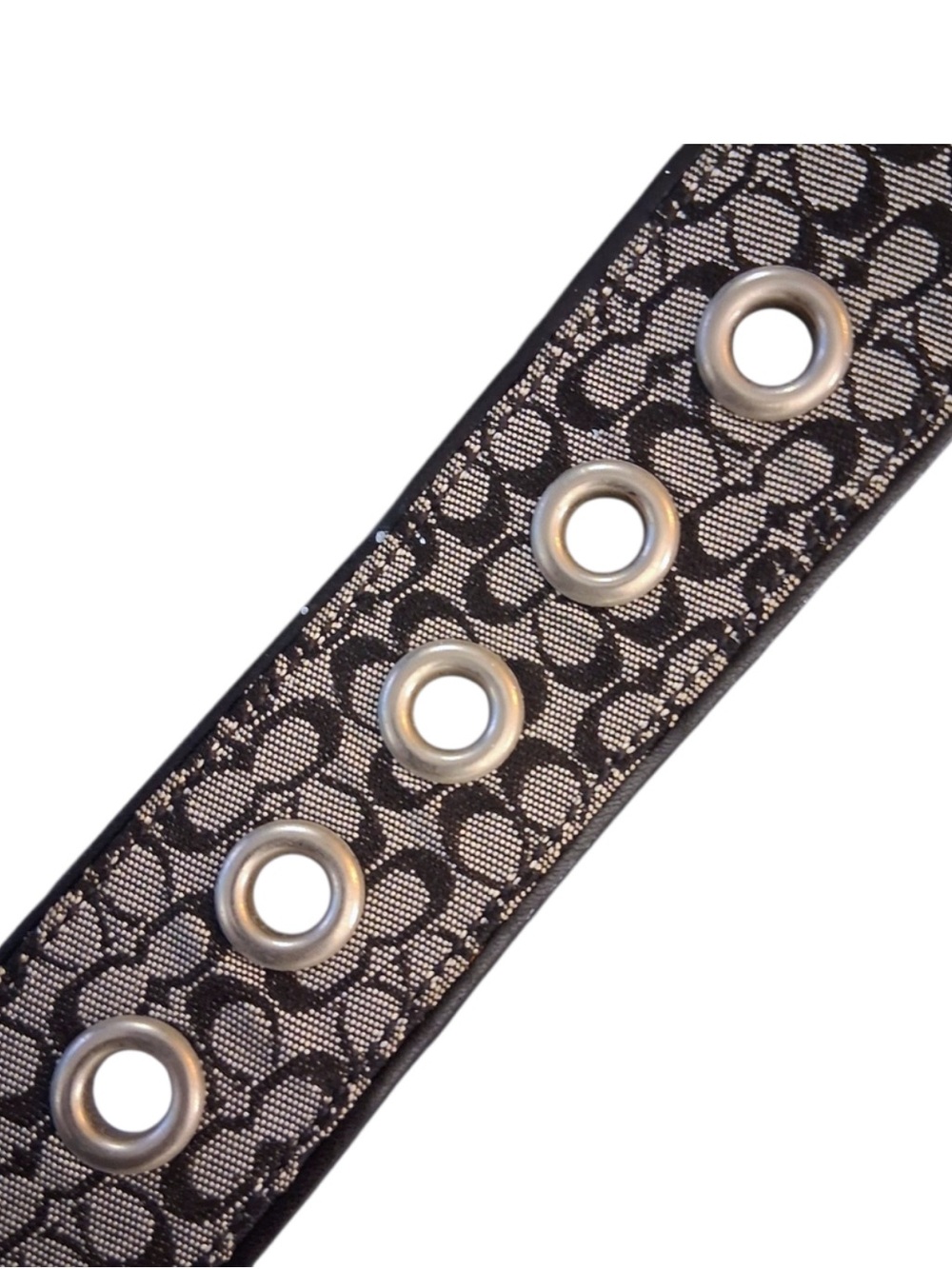 Coach Black & Gray Signature Monogram Belt with Silver Hardware Sz M - Picture 4 of 15